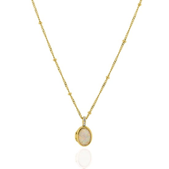 Sterling Silver Gold Vermeil CZ Opal Locket Necklace(N-1647-G)