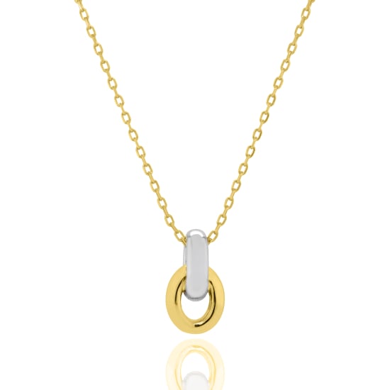Sterling Silver Two Tones Double Rings Necklace (N-1648-2T)