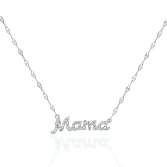 Sterling Silver CZ Pave MAMA Necklace (N-1649)