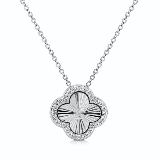 Sterling Silver CZ DC Clover Necklace (N-1652)