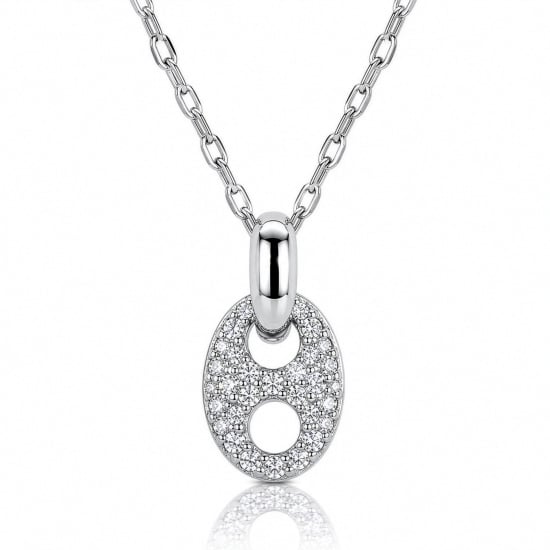 Sterling Silver CZ Pave Puffed Mariner Necklace (N-1653)