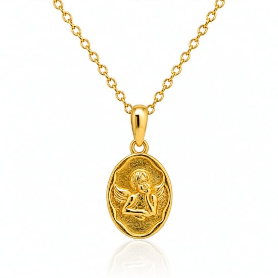 Sterling Silver Gold Vermeil Guardian Angel Charm Necklace (N-1655-G)