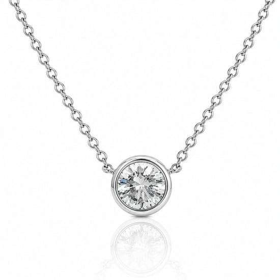 Sterling Silver Round Cut CZ Bezel Set Solitaire Necklace (N-1657)