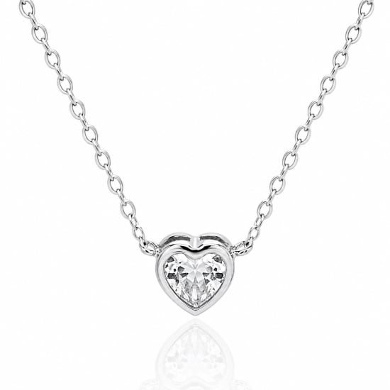 Sterling Silver Heart Cut CZ Bezel Set Solitaire Necklace (N-1658)