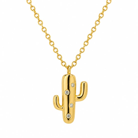 Sterling Silver Gold Vermeil CZ Cactus Charm Necklace (N-1659-G)