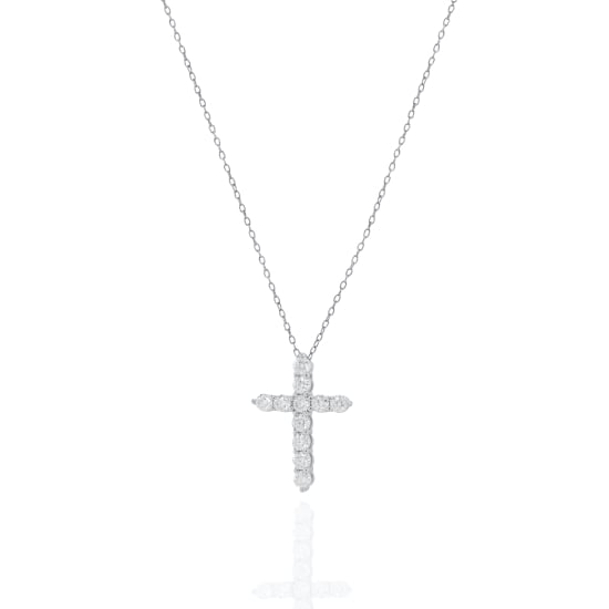 Sterling Silver Rhodium Plated Lab Diamond TCW 1ct Cross Necklace (N-LGD-1001)