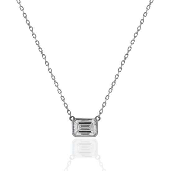 Sterling Silver Rhodium Plated Emerald Cut Lab Diamond TCW 1.0ct Bezel Set Necklace (N-LGD-1003)