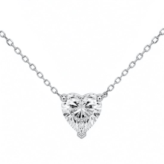 Sterling Silver Rhodium Plated Heart Cut Lab Diamond TCW 1.0ct Solitaire Necklace (N-LGD-1009-RH)