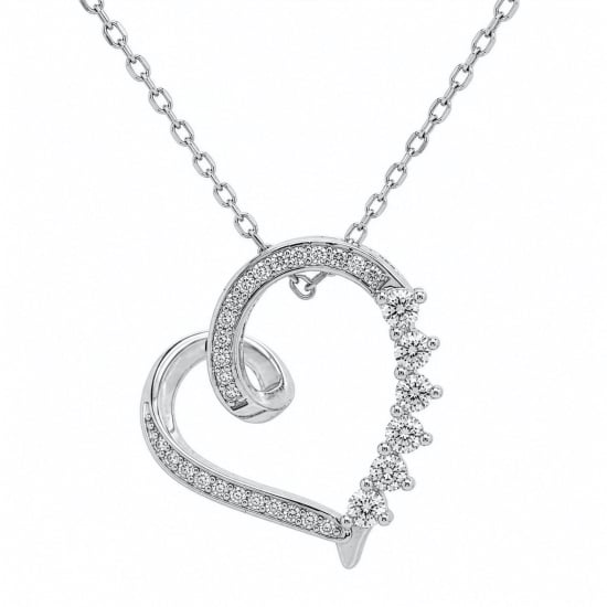 Sterling Silver Lab Diamond TCW 0.4ct Ribbon Heart Necklace (N-LGD-1012)