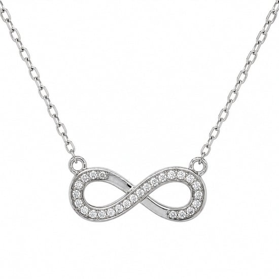 Stering Silver Rhodium Plated Lab Diamond TCW 0.15ct Infinity Necklace (N-LGD-1013-RH)