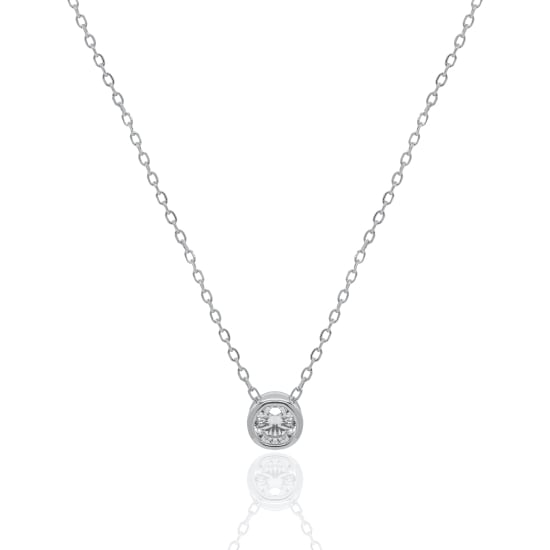 Sterling Silver Rhodium Plated 4.5mm Round Bezel Set Lab Diamond TCW 0.37ct Necklace (N-LGD-1636)