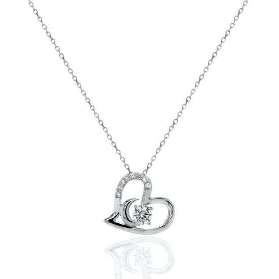 Sterling Silver Floating Lab Diamond TCW 0.3ct  Heart Necklace (N-LGD-1006)