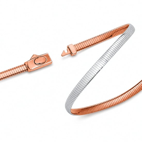 Sterling Silver and Rosegold Vermeil Fancy Lock Chain Omega Two-tone  (OMEGA-TT6-LOCK-R)