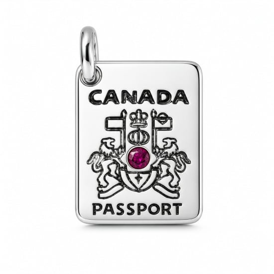 Sterling Silver CZ Canada Passport Pendant (P-1524)