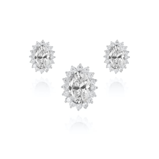 Sterling Silver CZ Royal Wedding Inspired Earrings Pendant Set (White) (PS-1024-W)