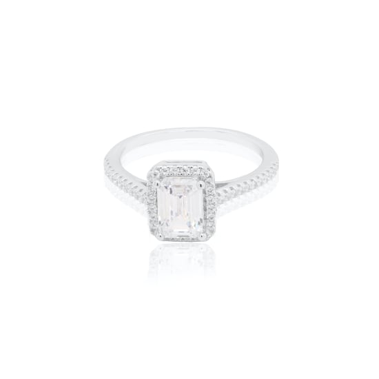 Sterling Silver Rhodium Plated CZ Rectangular Ring (R-1223)