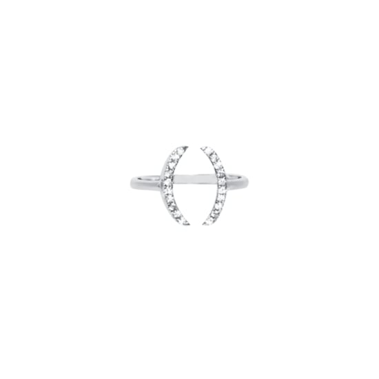 Sterling Silver Rhodium Plated CZ Oval Cuff Ring (R-1291)