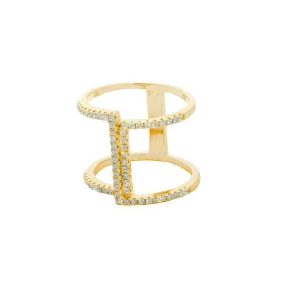  Sterling Silver Gold Vermeil CZ Double Frame Ring (R-1323-G)