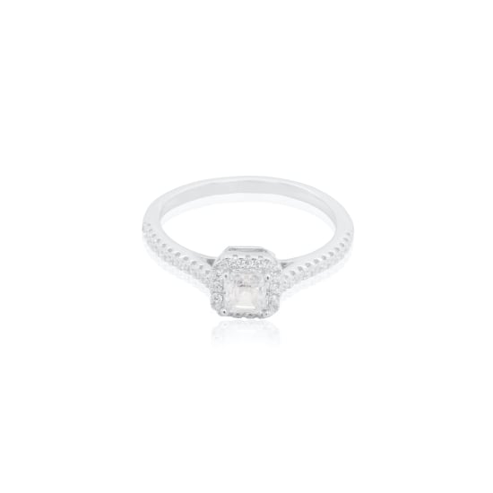  Sterling Silver Rhodium Plated CZ Halo Ring (R-1340)