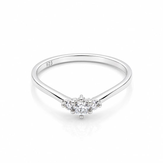 Sterling Silver Rhodium Plated Mini Tristone CZ Ring (R-1379)