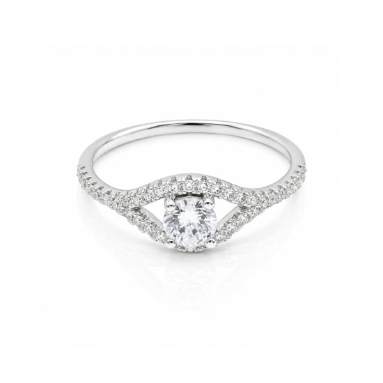 Sterling Silver Rhodium Plated CZ Split Shank Ring (R-1381)