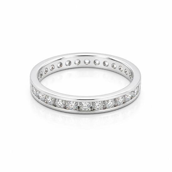  Sterling Silver Rhodium Plated CZ Chanel Set Eternity Band Ring (3mm) (R-1416)