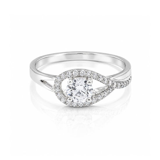 Sterling Silver Rhodium Plated CZ Teardrop Ring (R-1417)