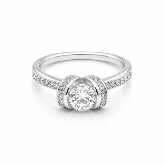 Sterling Silver Rhodium Plated CZ Double Loop Engagement Ring (R-1480)