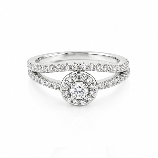 Sterling Silver Rhodium Plated CZ Pave Halo Band Ring (R-1487)