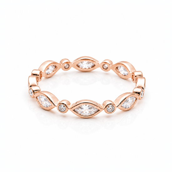 Sterling Silver Rosegold Vermeil CZ Round and Marquis Cut Band Ring (R-1494-R)