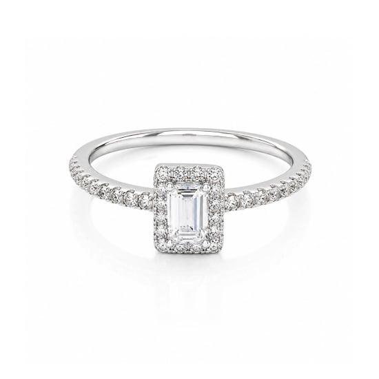 Sterling Silver CZ rectangle halo stone ring (R-1526)