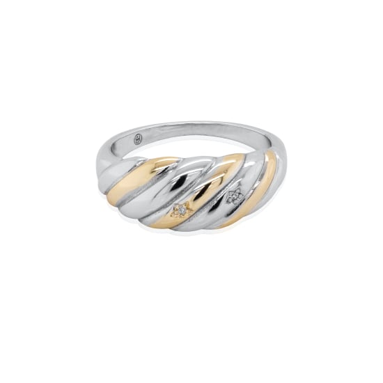 Sterling Silver Two Tones CZ Twisted Dome Ring (R-1678-2T)