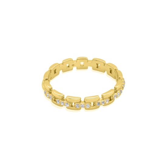 Sterling Silver Gold Vermeil CZ Link Ring