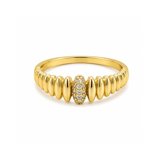 Sterling Silver Gold Vermeil CZ Pave Slim Bubble Ring (R-1681-G)