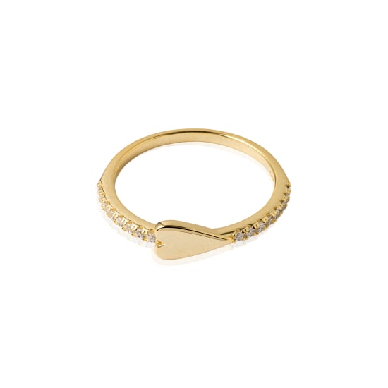 Sterling Silver Gold Vermeil CZ Elongated Heart Ring (R-1682-G)