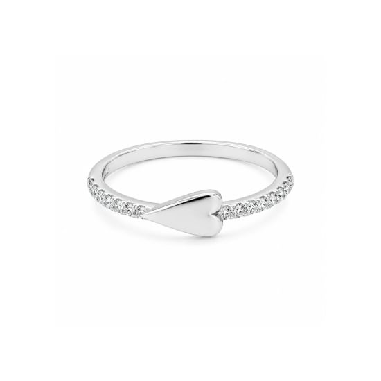 Sterling Silver Rhodium Plated CZ Elongated Heart Ring (R-1682-RH)