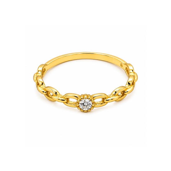 Sterling Silver Gold Vermeil CZ Bezel Set Solitaire Ring (R-1683-G)