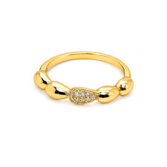 Sterling Silver Gold Vermil CZ Pave Rice Bead Ring (R-1689-G)
