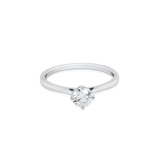 Sterling Silver Rhodium Plated Lab Diamond TCW 0.51ct 4 Prongs Heart Gallery Solitaire Ring (R-LGD-1002-RH)