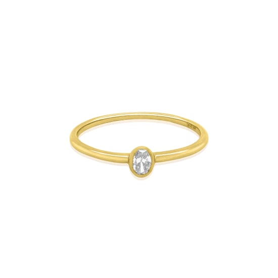 Sterling Silver Gold Vermeil Oval Cut Lab Diamond TCW 0.14ct Bezel Set Solitaire Ring (R-LGD-1003-G)