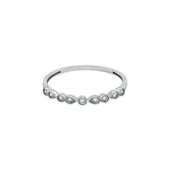 Sterling Silver Rhodium Plated Lab Diamond TCW 0.14ct Bezel Set Band Ring (R-LGD-1004-RH)