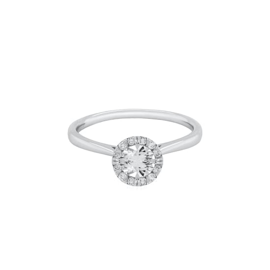 Sterling Silver Rhodium Plated Lab Diamond TCW 0.6ct 4 Prongs Halo Solitaire Ring (R-LGD-1005-RH)