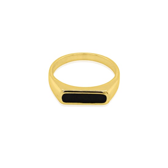 Sterling Silver Gold Vermeil Black Onyx Slim Signet Ring (RM-072)