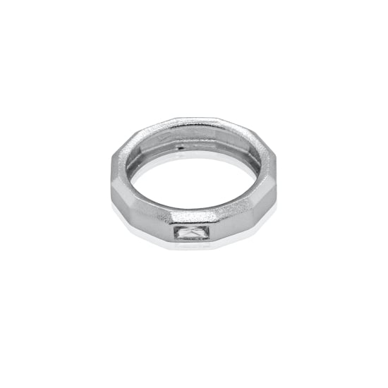 Sterling Silver Rhodium Plated Brushed Faceted Band Ring with Centre CZ Men's Ring (RM-074)