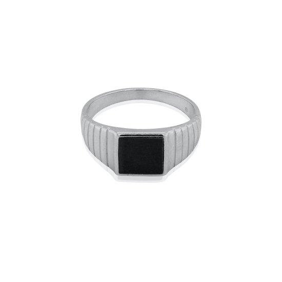 Sterling Silver Rhodium Plated Black Onyx Square Signet Men's Ring (RM-075)