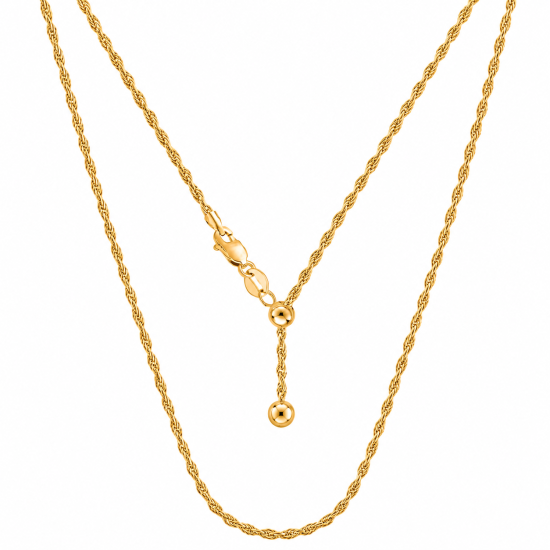 Sterling Silver Gold Vermeil Adjustable Rope Chain (ROPE30-G-ADJ) (1.4mm)