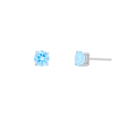 Sterling Silver Rhodium Plated Round CZ Stud Birthstone Earrings (ST-1024-MAR)