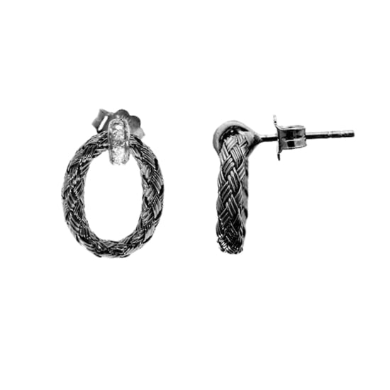 Sterling Silver Rhodium Plated Plain Braided Earring, with Mini Crystals (ST-1025-S)