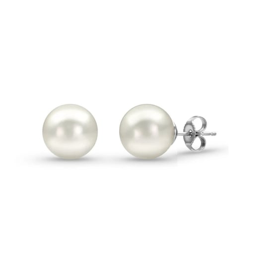 Sterling Silver Plain Stud Earrings Pearl ~10mm (ST-1045-10)