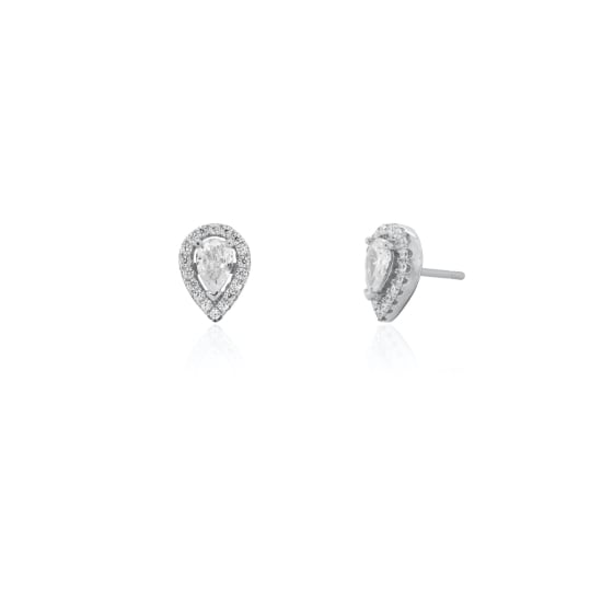 Sterling Silver CZ Halo Teardrop Studs (ST-1300)